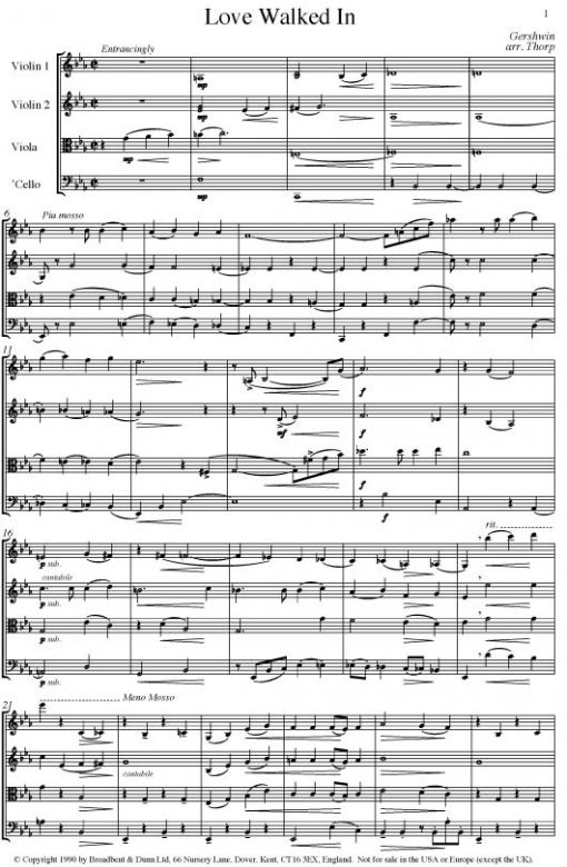 Gershwin - Love Walked In (String Quartet Score) - Score Digital Download