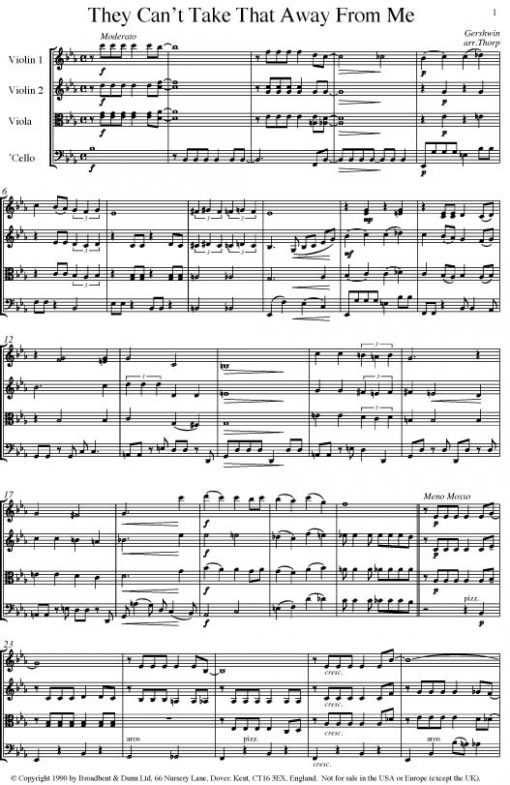 Gershwin - They Can't Take That Away From Me (String Quartet Parts) - Parts Digital Download