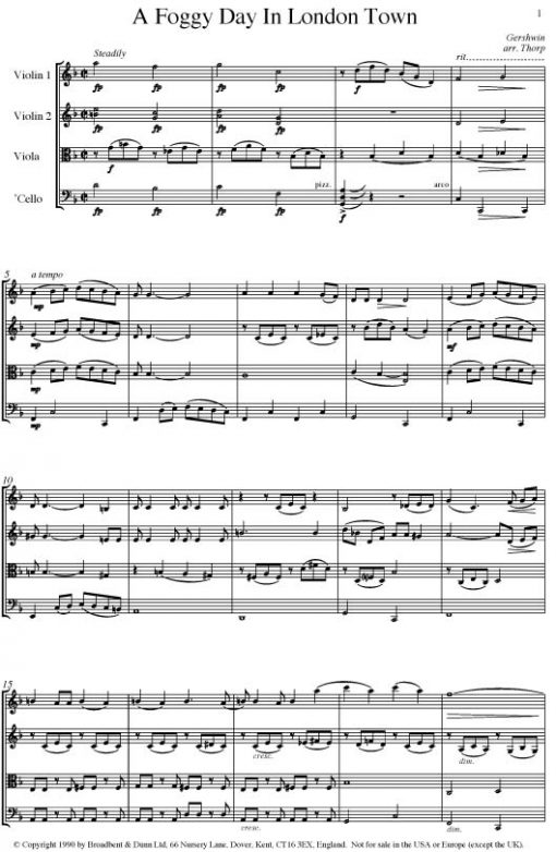 Gershwin - A Foggy Day In London Town (String Quartet Score) - Score Digital Download