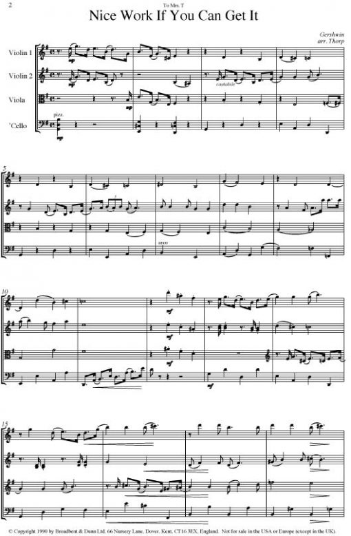 Gershwin - Nice Work If You Can Get It (String Quartet Parts) - Parts Digital Download