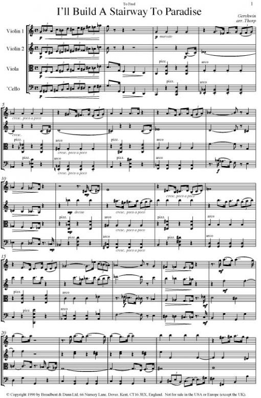 Gershwin - I'll Build A Stairway To Paradise (String Quartet Score) - Score Digital Download