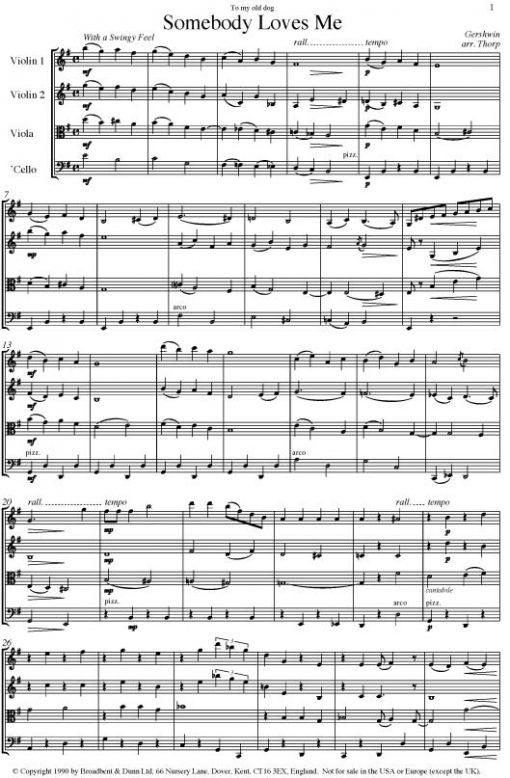 Gershwin - Somebody Loves Me (String Quartet Score) - Score Digital Download