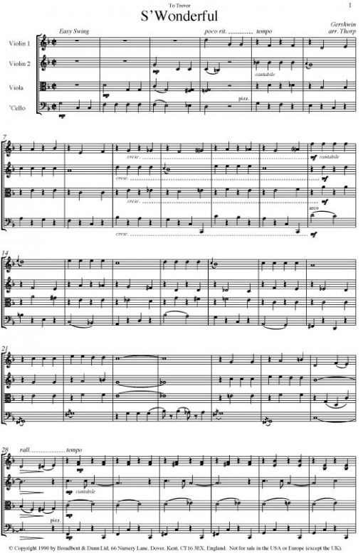 Gershwin - 'S Wonderful (String Quartet Parts) - Parts Digital Download
