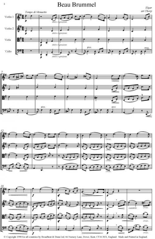 Elgar - Beau Brummel (String Quartet Score) - Score Digital Download