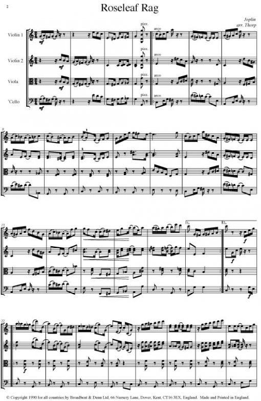 Joplin - Roseleaf Rag (String Quartet Score) - Score Digital Download