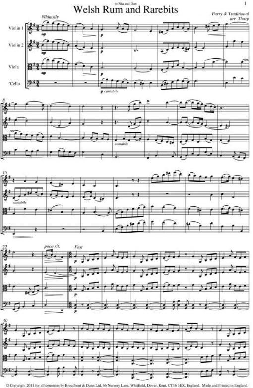 Traditional & Parry - Welsh Rum and Rarebits (String Quartet Score) - Score Digital Download