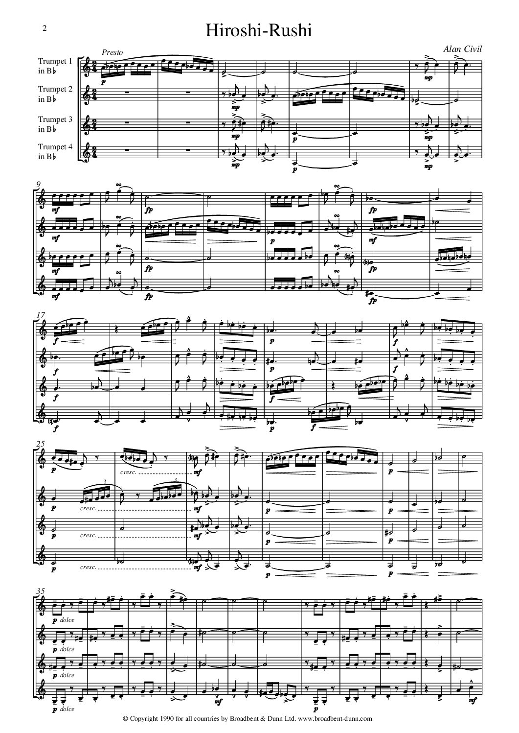 Alan Civil - Hiroshi-Rushi (Trumpet Quartet) - Digital Download