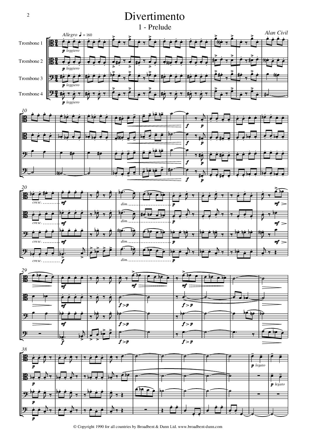 Alan Civil - Divertimento (Trombone Quartet) - Digital Download