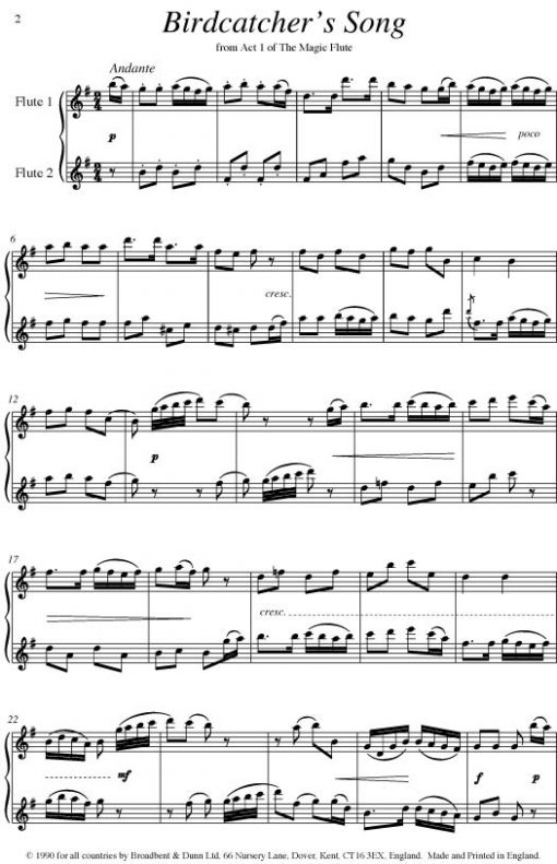 Mozart - Five Flute Duets - Digital Download