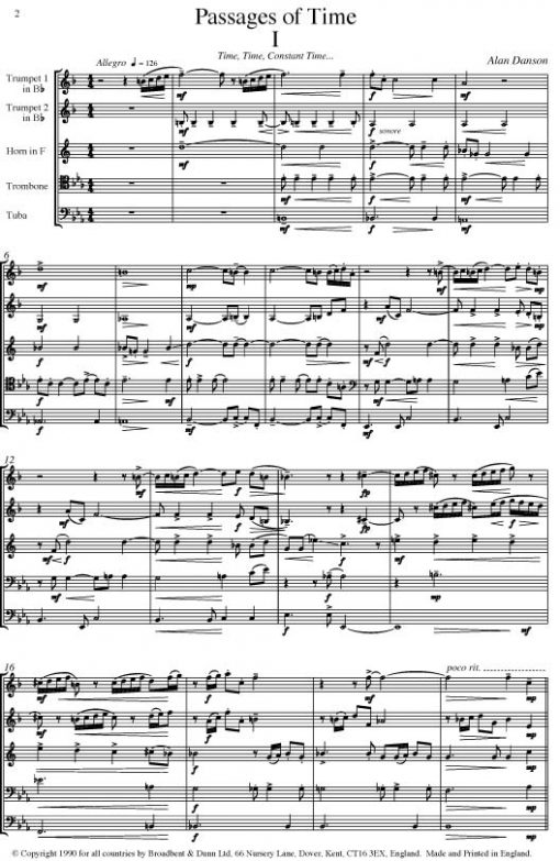 Alan Danson - Passages of Time (Brass Quintet) - Score Digital Download