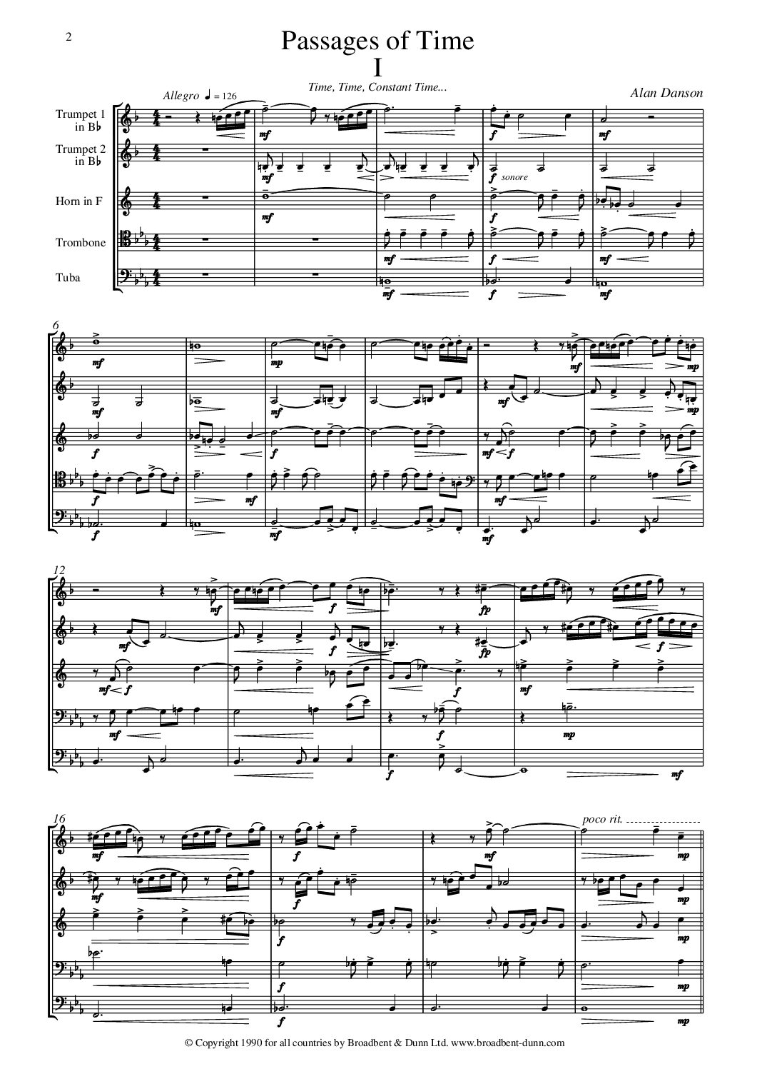 Alan Danson - Passages of Time (Brass Quintet) - Digital Download