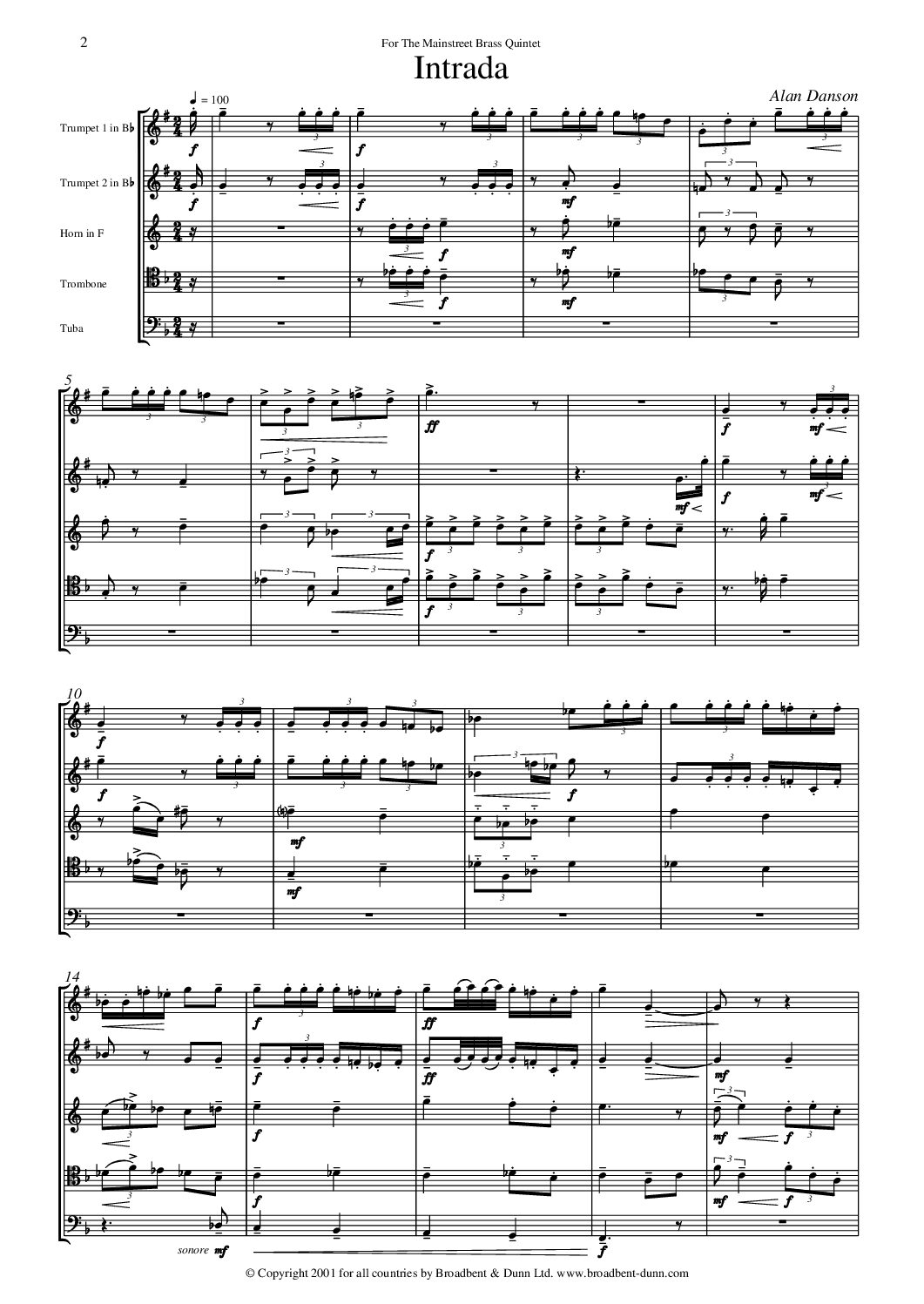 Alan Danson - Intrada (Brass Quintet) - Digital Download