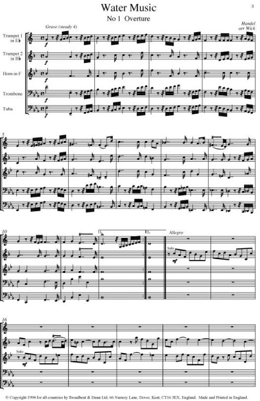 Handel - Water Music (Brass Quintet) - Score Digital Download