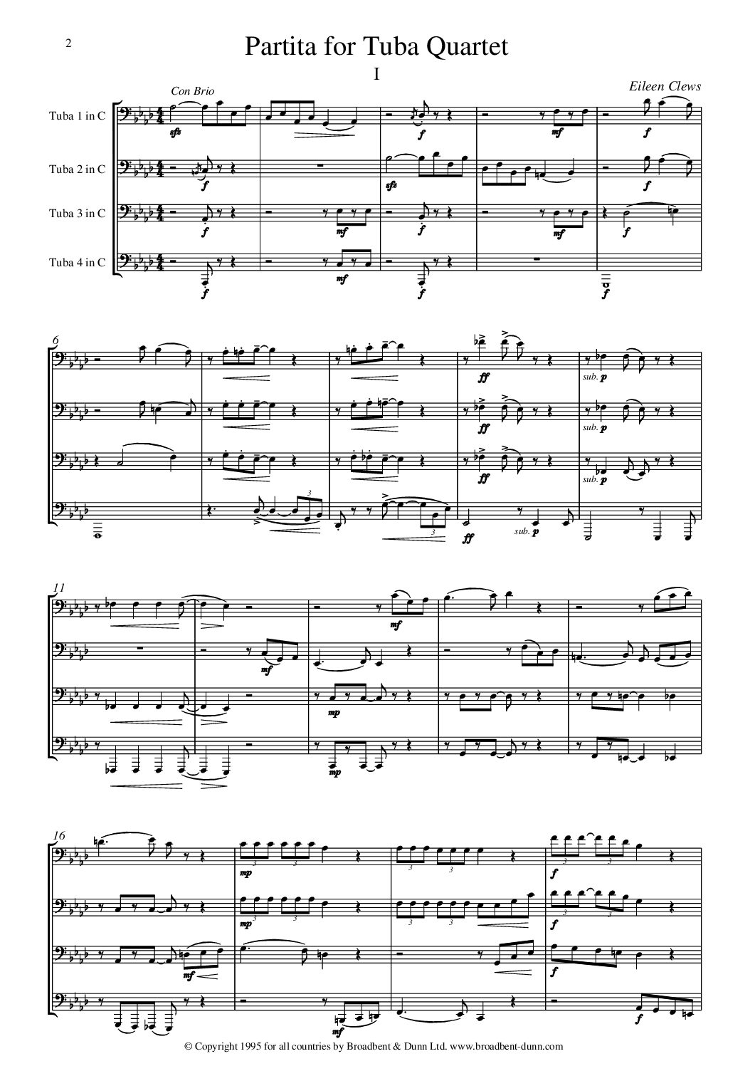 Eileen Clews - Partita (Tuba Quartet) - Digital Download