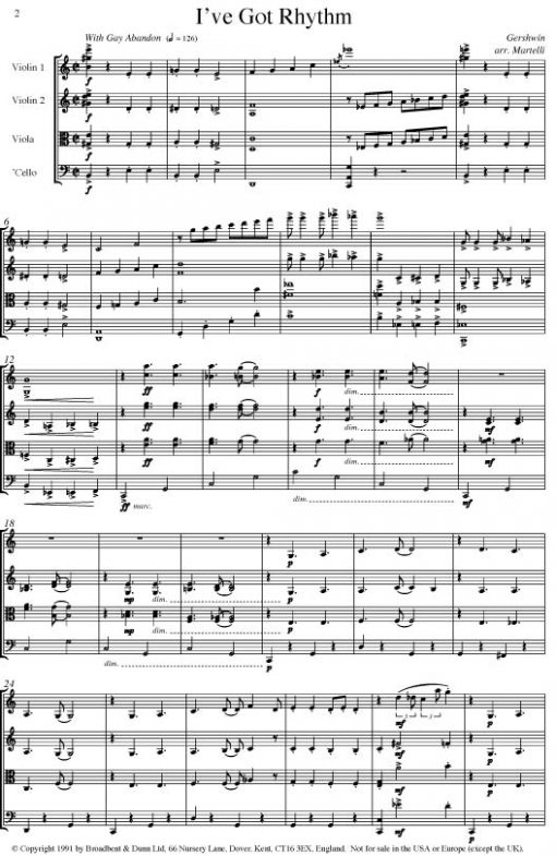 Gershwin - I Got Rhythm (String Quartet Parts) - Parts Digital Download