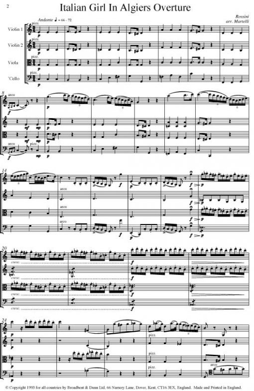 Rossini - The Italian Girl in Algiers Overture (String Quartet Parts) - Parts Digital Download