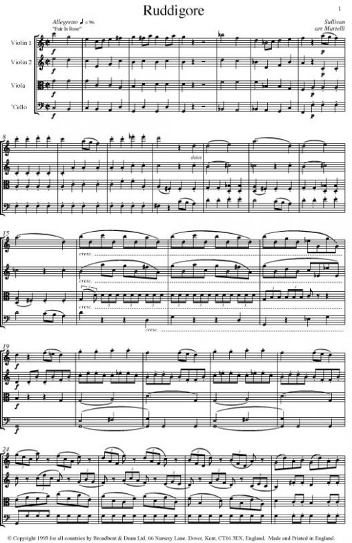 Sullivan - Ruddigore Selection (String Quartet Parts) - Parts Digital Download