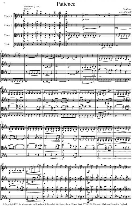 Sullivan - Patience Selection (String Quartet Score) - Score Digital Download
