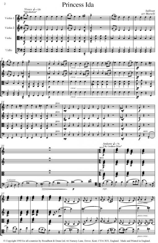 Sullivan - Princess Ida Selection (String Quartet Parts) - Parts Digital Download