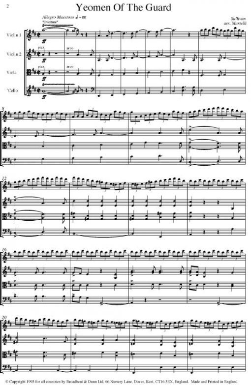 Sullivan - The Yeoman of the Guard Selection (String Quartet Score) - Score Digital Download