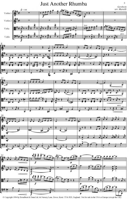 Gershwin - Just Another Rhumba (String Quartet Parts) - Parts Digital Download