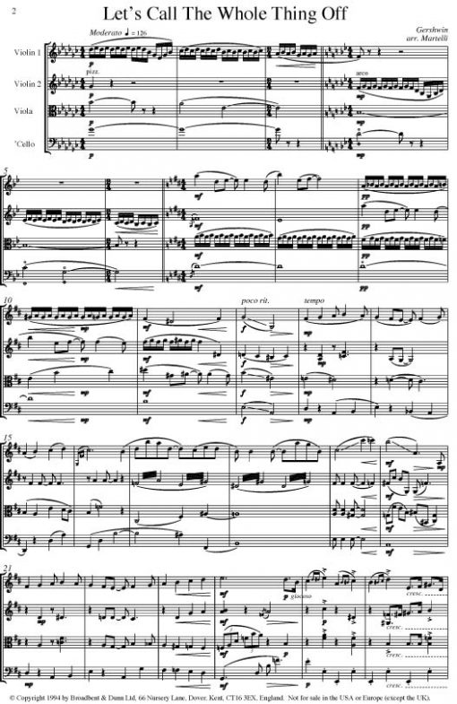 Gershwin - Let's Call The Whole Thing Off (String Quartet Score) - Score Digital Download