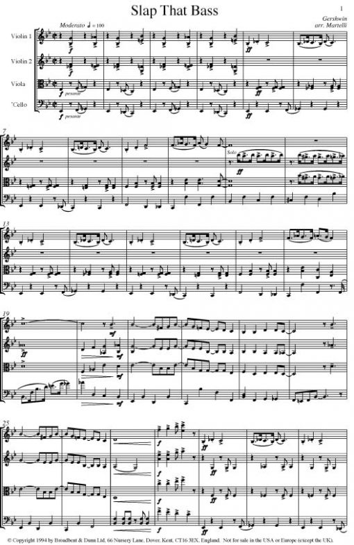 Gershwin - Slap That Bass (String Quartet Parts) - Parts Digital Download