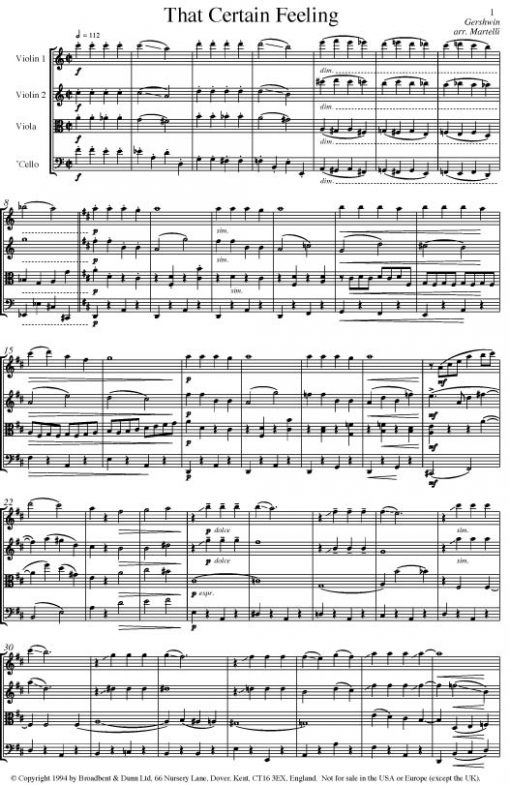Gershwin - That Certain Feeling (String Quartet Score) - Score Digital Download