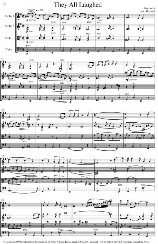 Gershwin - They All Laughed (String Quartet Score) - Score Digital Download