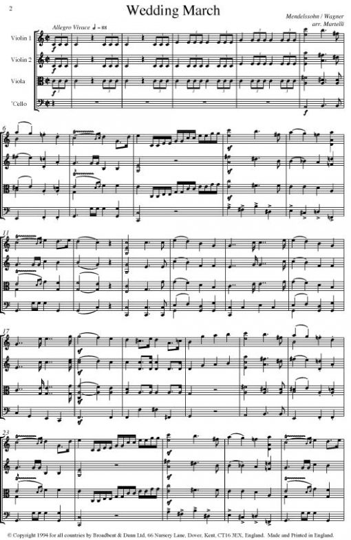 Mendelssohn & Wagner - Wedding March (String Quartet Score) - Score Digital Download