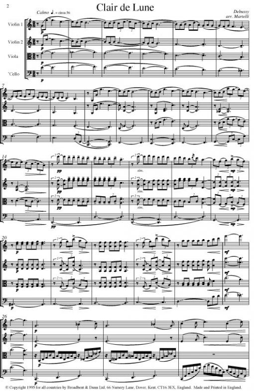 Debussy - Clair de Lune from Suite Bergamasque (String Quartet Parts) - Parts Digital Download