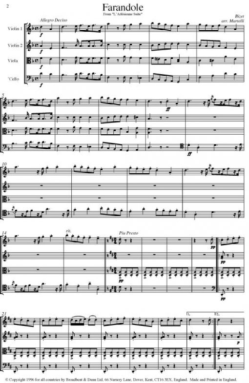Bizet - Farandole from L'Arlésienne Suite (String Quartet Parts) - Parts Digital Download