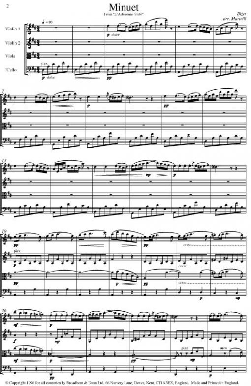 Bizet - Minuet from L'Arlésienne Suite (String Quartet Parts) - Parts Digital Download