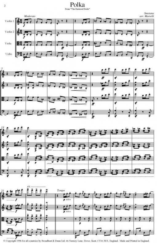 Smetana - Polka from The Bartered Bride (String Quartet Score) - Score Digital Download