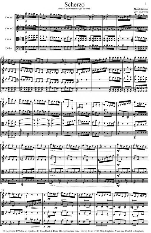 Mendelssohn - Scherzo from A Midsummer Night's Dream (String Quartet Score) - Score Digital Download