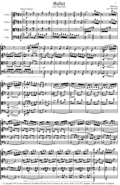 Debussy - Ballet from Petite Suite (String Quartet Score) - Score Digital Download