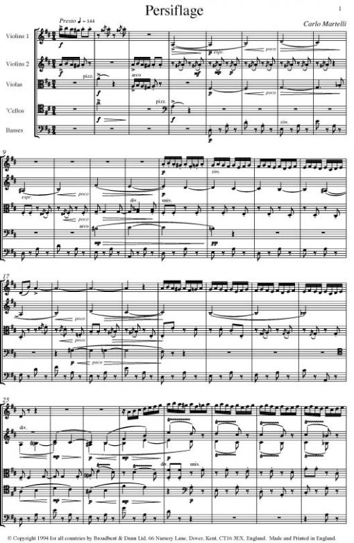 Carlo Martelli - Persiflage for String Orchestra - Second Violins Digital Download