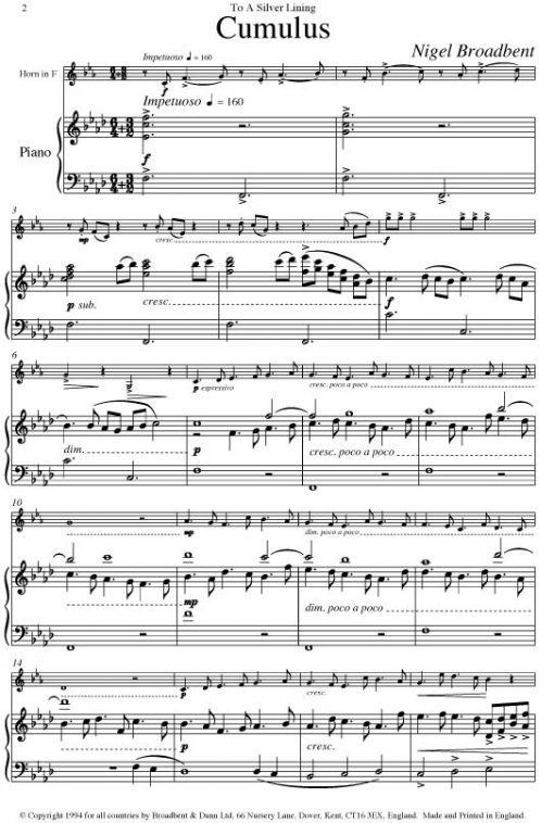 Nigel Broadbent - Cumulus (Horn & Piano) - Digital Download
