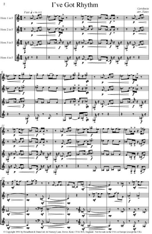 Gershwin - I Got Rhythm (Horn Quartet) - Score Digital Download