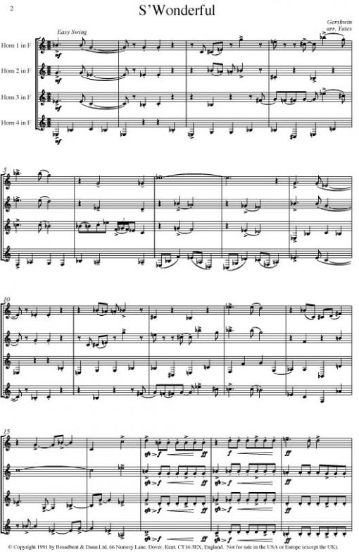 Gershwin - 'S Wonderful (Horn Quartet) - Score Digital Download
