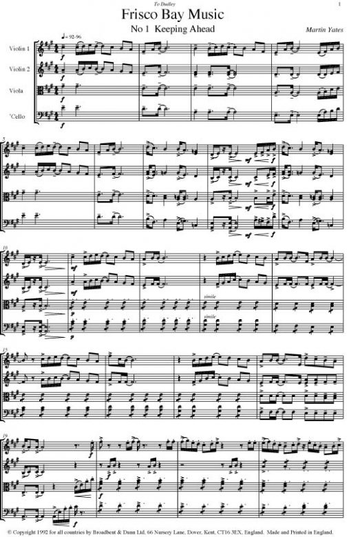 Martin Yates - 'Frisco Bay Music (String Quartet) - Parts Digital Download