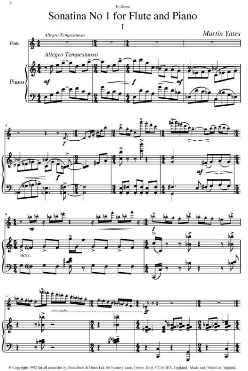 Martin Yates - Sonatina No. 1 (Flute & Piano) - Digital Download