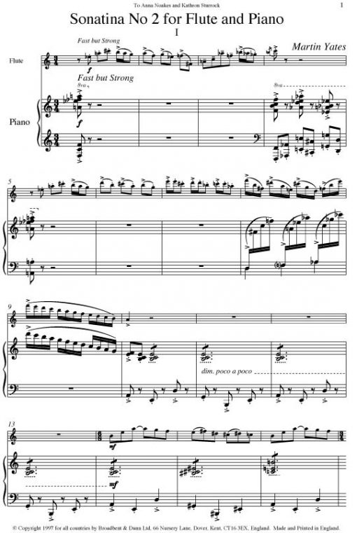Martin Yates - Sonatina No. 2 (Flute & Piano) - Digital Download