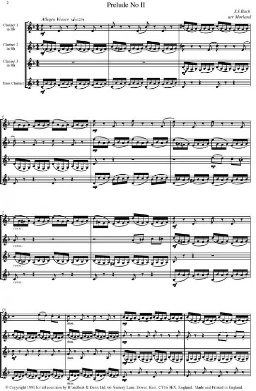 Bach - Three Preludes (Clarinet Quartet) - Parts Digital Download