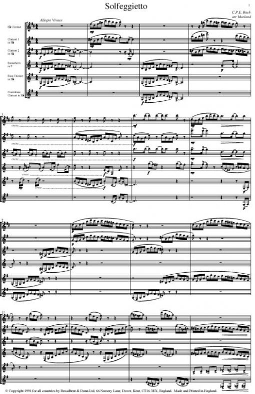 C. P. E. Bach - Solfeggietto (Clarinet Sextet) - Score Digital Download