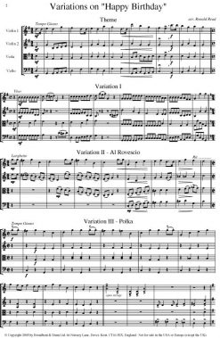 Hill - Happy Birthday Theme and Variations (String Quartet Score) - Score Digital Download