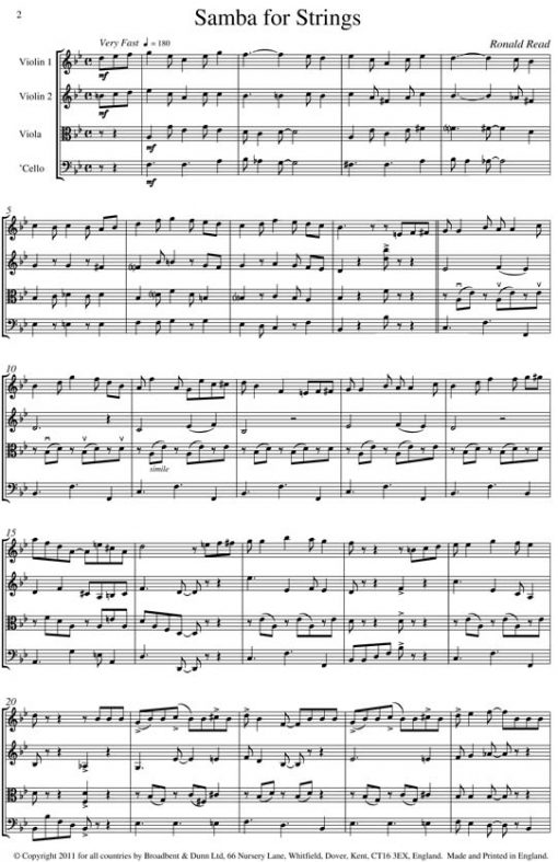 Ronald Read - Samba for Strings (String Quartet) - Score Digital Download