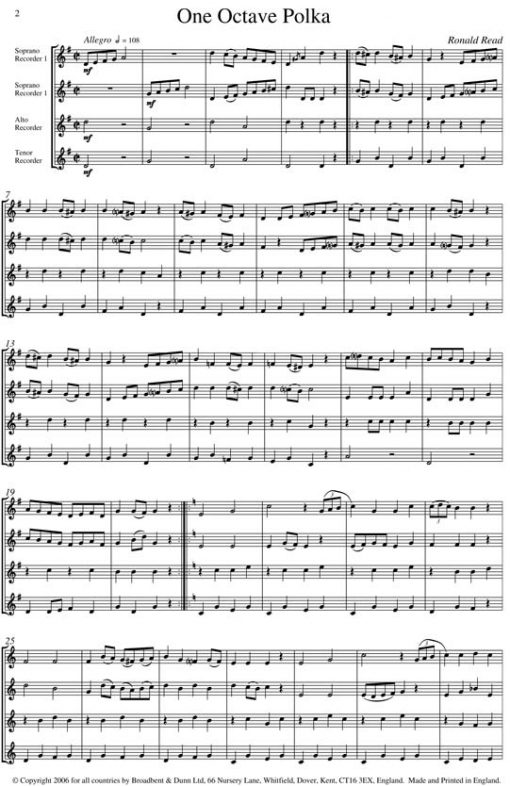 Ronald Read - One Octave Polka (Recorder Quartet) - Score Digital Download