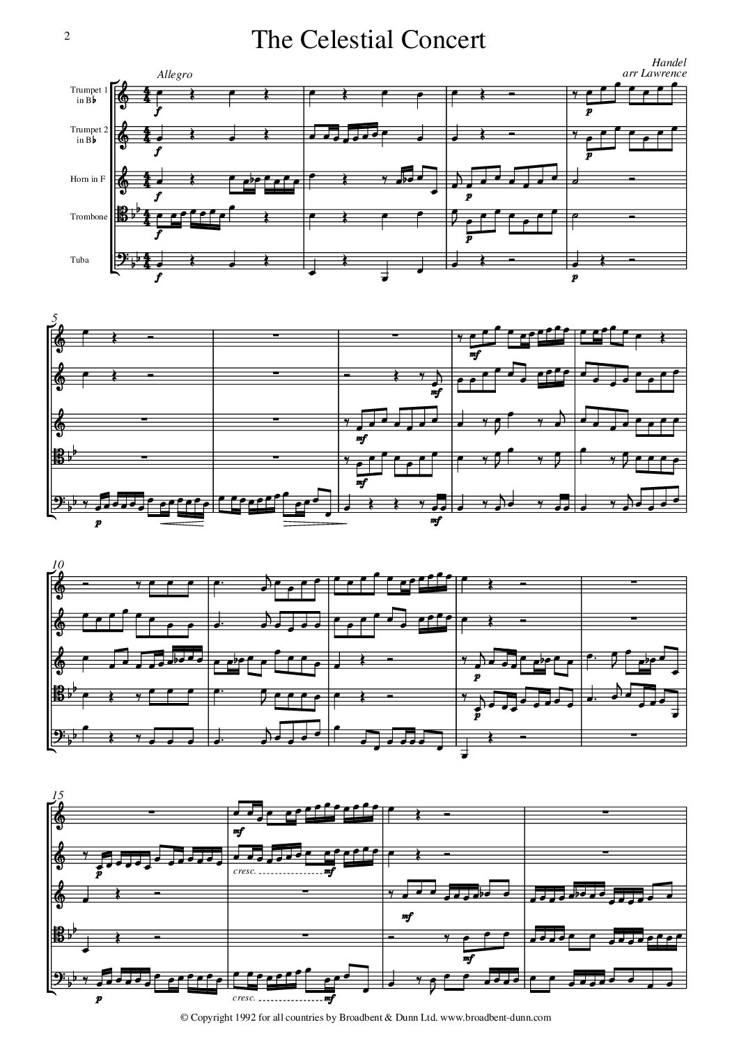 Handel arr. Lawrence - The Celestial Concert from Samson (Brass Quintet) - Digital Download