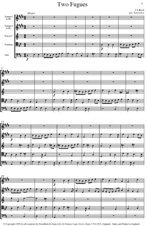 Bach - Two Fugues (Brass Quintet) - Parts Digital Download